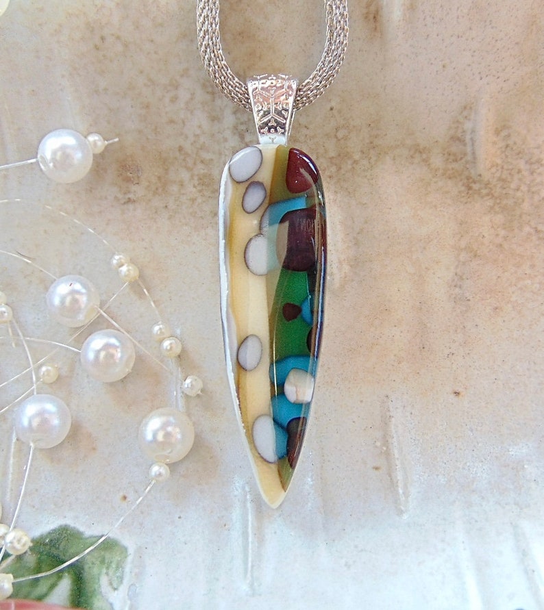 Fused Glass Pendant, Organic, Fused Glass Jewelry, Reactive Glass, Pebble Effect, Stone Like Look, Includes Necklace, A3 image 5