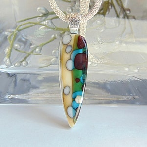 Fused Glass Pendant, Organic, Fused Glass Jewelry, Reactive Glass, Pebble Effect, Stone Like Look, Includes Necklace, A3 image 1
