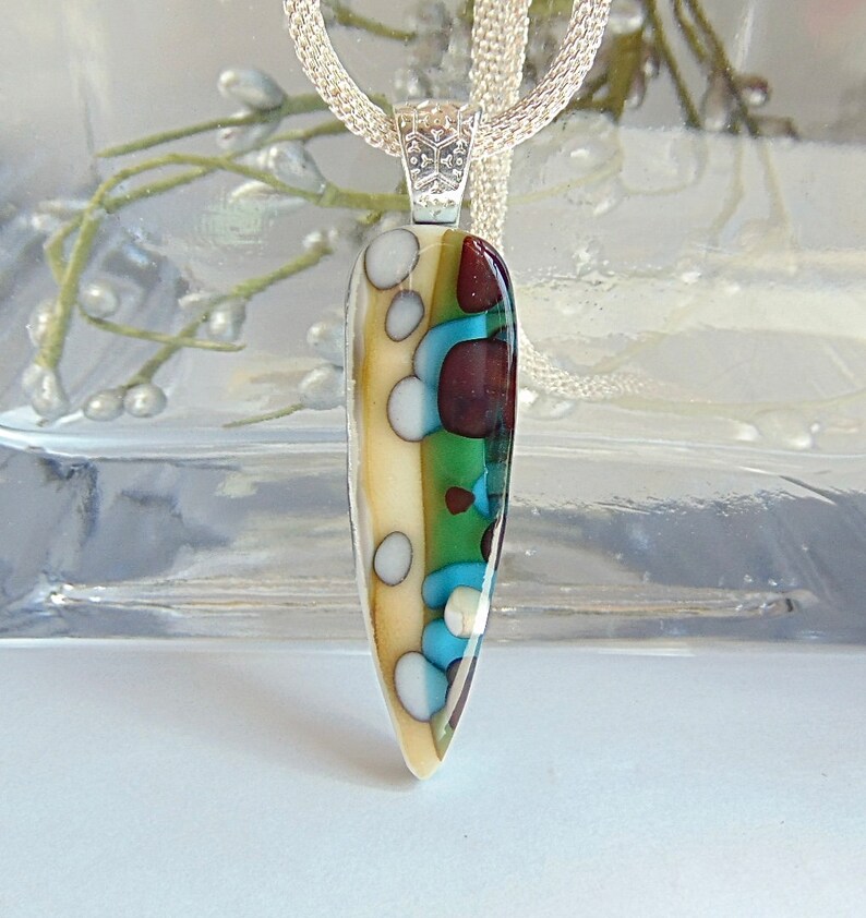 Fused Glass Pendant, Organic, Fused Glass Jewelry, Reactive Glass, Pebble Effect, Stone Like Look, Includes Necklace, A3 image 1