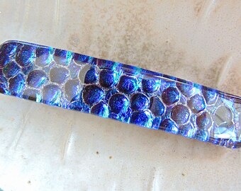 Medium Dichroic Glass Barrette, Blue, Purple, Aqua, French Made Barrette Clip