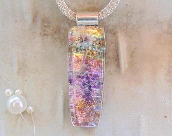 Pink Necklace, Lavender, Gold, Green, Dichroic Glass Pendant, Fused Glass Jewelry, Necklace Included, One of a Kind, A9