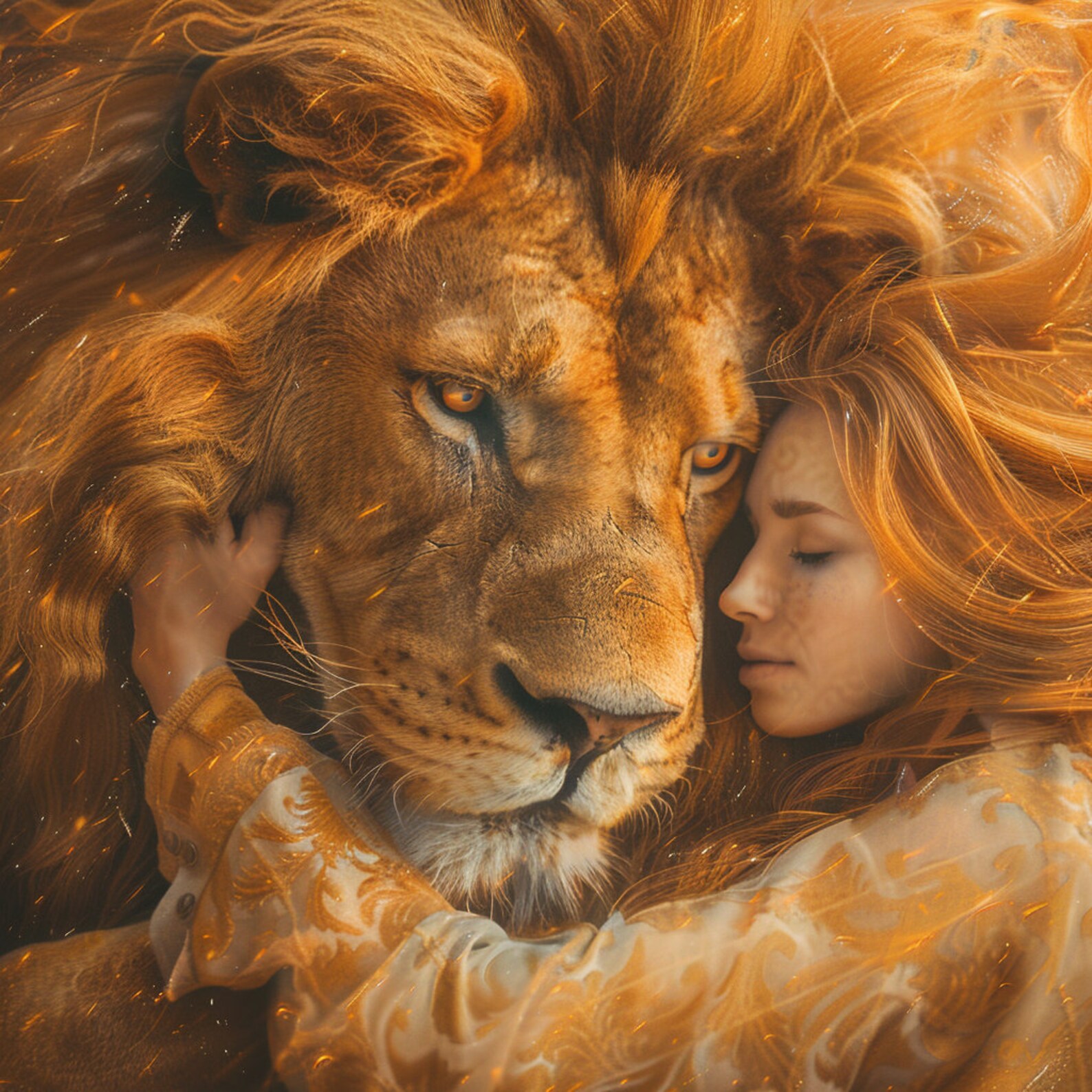 Painting of a Woman and a Lion, a Gift, a Beautiful Painting for the ...