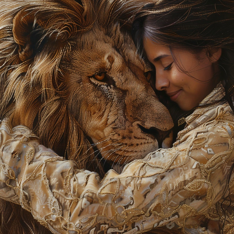 Painting of a Woman and a Lion, a Gift, a Beautiful Painting for the ...