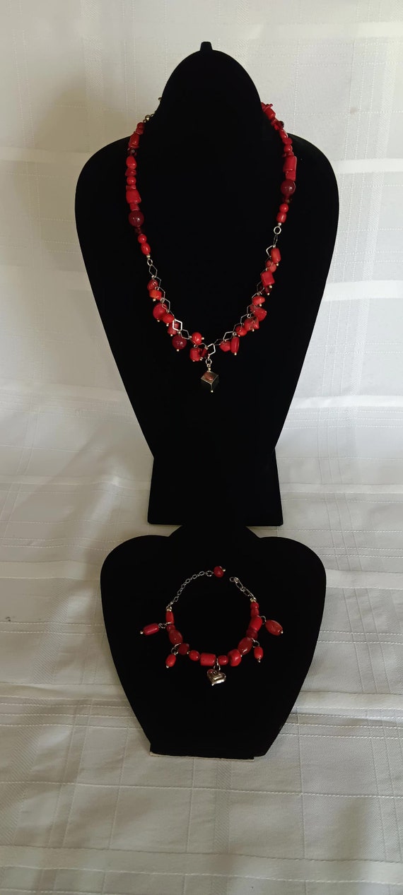 Vintage sterling silver red coral set handmade GOR