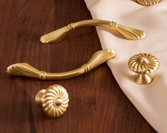 French Curved Brass Cabinet Handles | Gold Cabinet Knobs | Gold Drawer Pulls | Brass Dresser Pulls | Desk Pulls | Cabinet Hardware