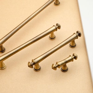 Antique Brass Drawer Pulls, Aged Brass Cabinet Handles, Vintage Gold Cabinet Door Pulls, Solid Brass Kitchen Cabinet Hardware