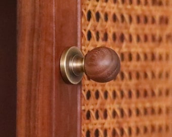 Walnotenhouten dressoirknoppen: antiek messing basis, boho kasthardware