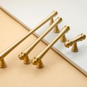 Modern Brass Cabinet Pulls, Matte Gold Drawer Handles, Satin Brass Kitchen Pulls, Brushed Brass Dresser Pulls, Transitional Cabinet Hardware