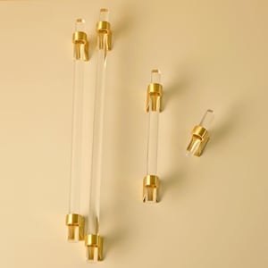 Lucite Cabinet Pulls | Brushed Brass Acrylic Handles | Transparent Cabinet Pulls | Modern Kitchen Pulls | Wardrobe Pulls | Minimalist Pulls