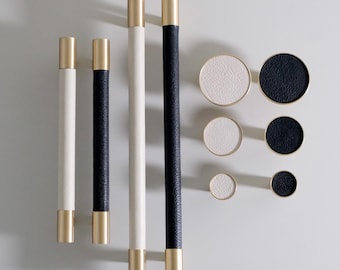 Handgemaakte leren messing kastgrepen: moderne zwart-witte hardware