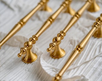 Brass Cabinet Pulls | Classic Kitchen Pulls Solid Brass | Brushed Brass Handles | Gold Dresser Knobs and Pulls | Cabinet Hardware