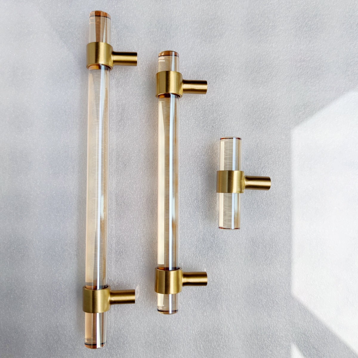Champagne Tone Glass Handles | Gold Crystal Handles | Wardrobe Glass Pulls | Kitchen Cabinet Pulls | Modern Minimalist Cabinet Pulls