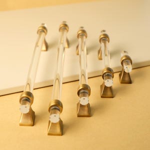 Antique Brass Acrylic Pulls | Lucite Cabinet Handles | Transparent Cabinet Pulls | Modern Kitchen Pulls | Wardrobe Pulls | Minimalist Pulls