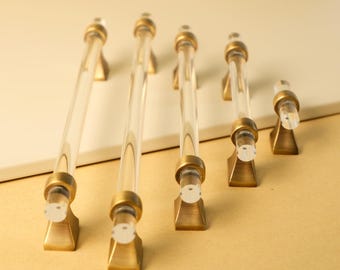 Antique Brass Acrylic Pulls | Lucite Cabinet Handles | Transparent Cabinet Pulls | Modern Kitchen Pulls | Wardrobe Pulls | Minimalist Pulls