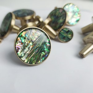 Genuine Abalone Shell Dresser Knobs | Brass Cabinet Knobs | Eclectic Drawer Knobs | Decorative Dresser Knobs | Nautical Home Decor