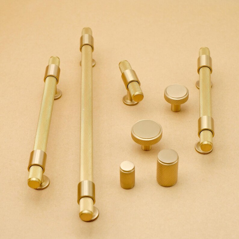 Knurled Brass Cabinet Hardware: Modern Minimalist Knobs and Pulls - Etsy
