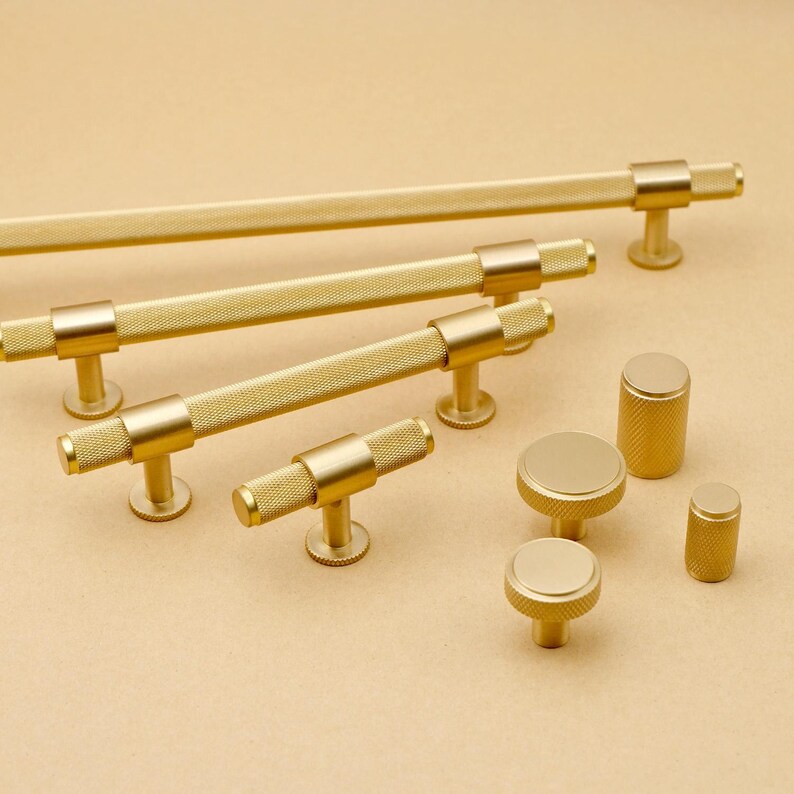 Knurled Brass Cabinet Hardware: Modern Minimalist Knobs and Pulls - Etsy