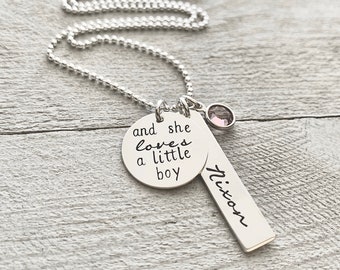 And She Loves A Little Boy - Personalized Sterling Silver Jewelry with birthstone