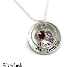 PERSONALIZED Sterling Silver Mother's Necklace with Two Birthstones