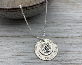 Family Tree Hand Stamped Sterling 1" Washer with 4 or 5 names