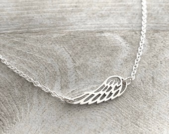 Delicate Sterling Silver Floating Angel Wing Necklace