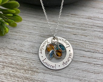 Sterling Silver Personalized Jewelry for Mom with Four Birthstones