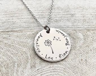 Custom Mother's Necklace - Dandelion Design - Military Family - I Wished For You