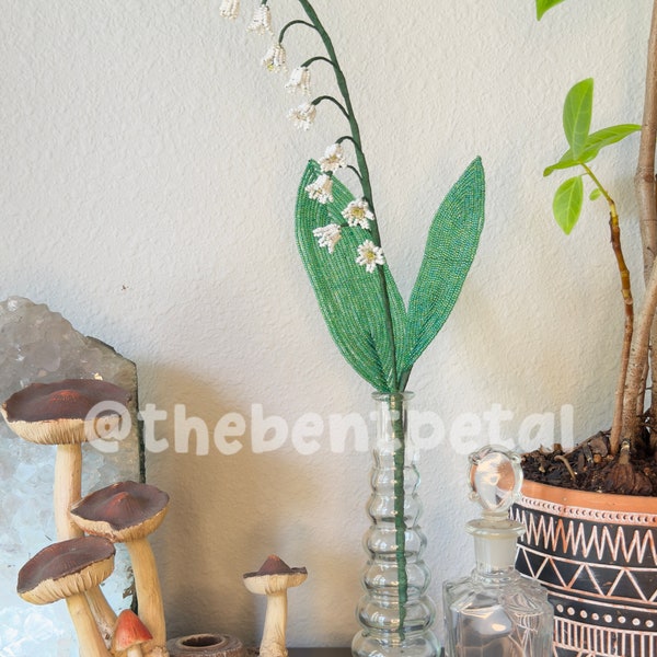 One Lily of the Valley French Beaded Flower Stem Our Lady’s Tears May Birth flower vintage style beaded wildflowers