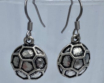 Soccer Ball Charm Dangle Silver Toned Drop Earrings