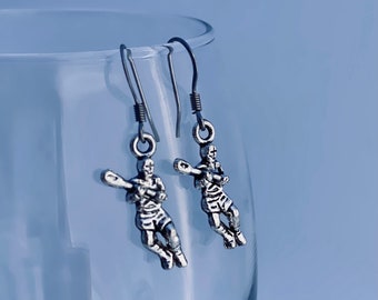 Lacrosse Player Charm Dangle Silver Toned Drop Earrings