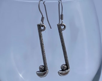 Golf Club and Ball Charm Dangle Silver Toned Drop Earrings