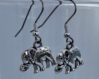 Elephant Charm Dangle Silver Toned Drop Earrings