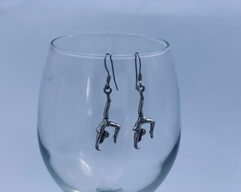 Gymnast Charm Dangle Silver Toned Drop Earrings