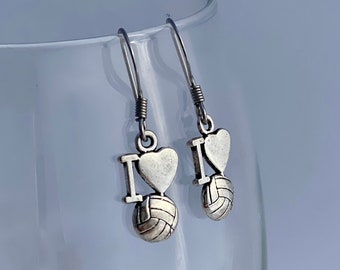 I Love Volleyball Charm Dangle Silver Toned Drop Earrings