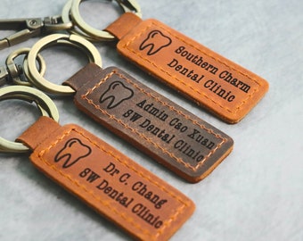 DENTIST Personalized Keychain, Dentist Keyring, Dental Clinic Key tag, Name Tag, Cute Leather Keychain, Dentist Staff Keychain, ADMIN Gifts