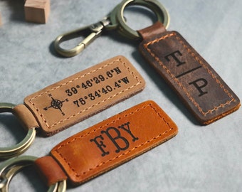 Personalized Leather Keychain. Custom Leather Keychain. Monogrammed Leather Key fob