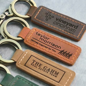 Business Logo Keychain, Custom Leather Keychain