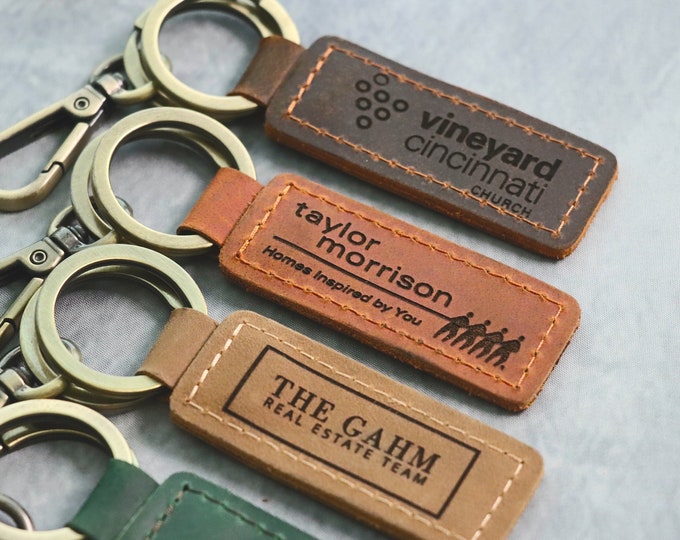 Business Logo Keychain, Custom Leather Keychain