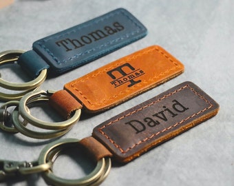 LEATHER KEYCHAIN, Personalized Leather Keychain, Anniversary Keychain, 3 year Anniversary Gift, Men's Keychain, Mother's Key ring, Key fob