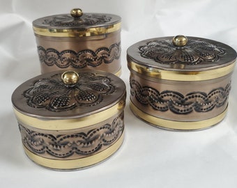 Mexican Artisan Southwest Santa Fe Set Of 3 Punch Tin Canister Rounds NEW