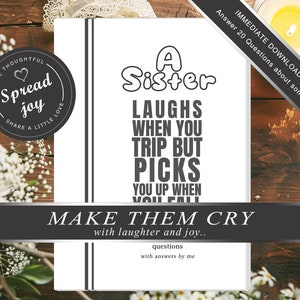 Cadeaux sentimentaux pour soeur définition Glitter soeur citation super cadeau d'anniversaire pour soeur livre de réponses imprimable à la main