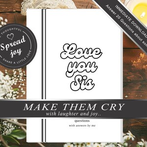 Regalos sentimentales para hermana Te amo hermana Cita increíble regalo de cumpleaños para hermana Libro de respuestas para completar para imprimir a mano