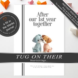 Grafische schattige puppy's cadeau-idee voor 1e verjaardag voor hem en haar sentimenteel huwelijk 1 verjaardag papieren huwelijkscadeau verjaardag bookart cadeau