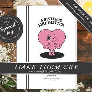 Cadeaux sentimentaux pour soeur définition Glitter soeur citation super cadeau d'anniversaire pour soeur livre de réponses imprimable à la main