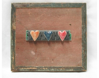 Heart Art - She Loves Me, She Loves Me Not, She Loves Me - OOAK Heart Assemblage - Architectural Salvage Wood Collage - Wall Art - Love Note