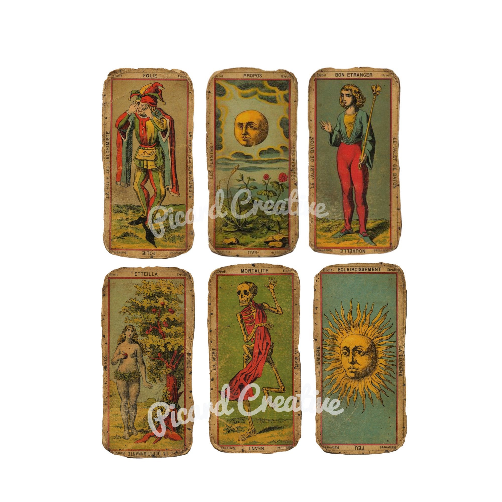Antique Tarot Cards Digital Collage Sheet 6 Tarot Cards 4 Etsy