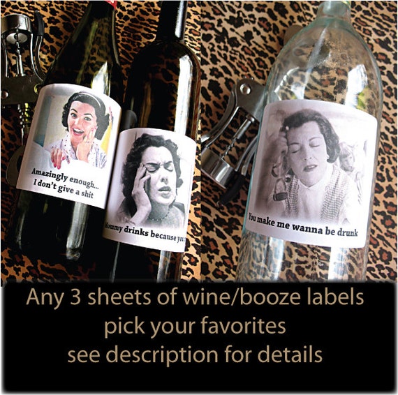 Items similar to Funny Wine Labels Any 3 sheets Funny Party Decor Wine/Booze Labels- choose your ...