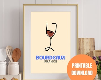 Wine Travel Bourdeaux French Wall Art | Printable Download | All Sizes | Art Deco