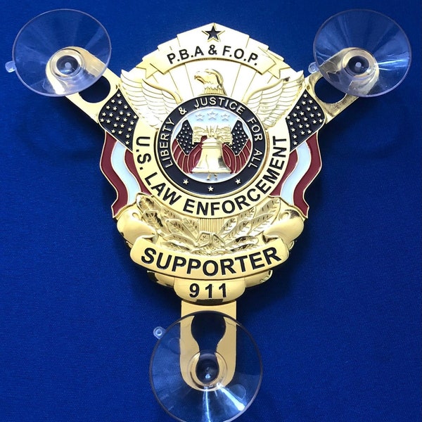 National US law enforcement Police supporter family member fop pba gold car window shield badge + sticker decal