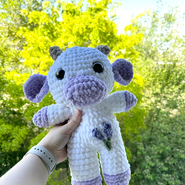 Crochet Cow, Amigurumi, Lavender, Sunflower, Brown, Purple